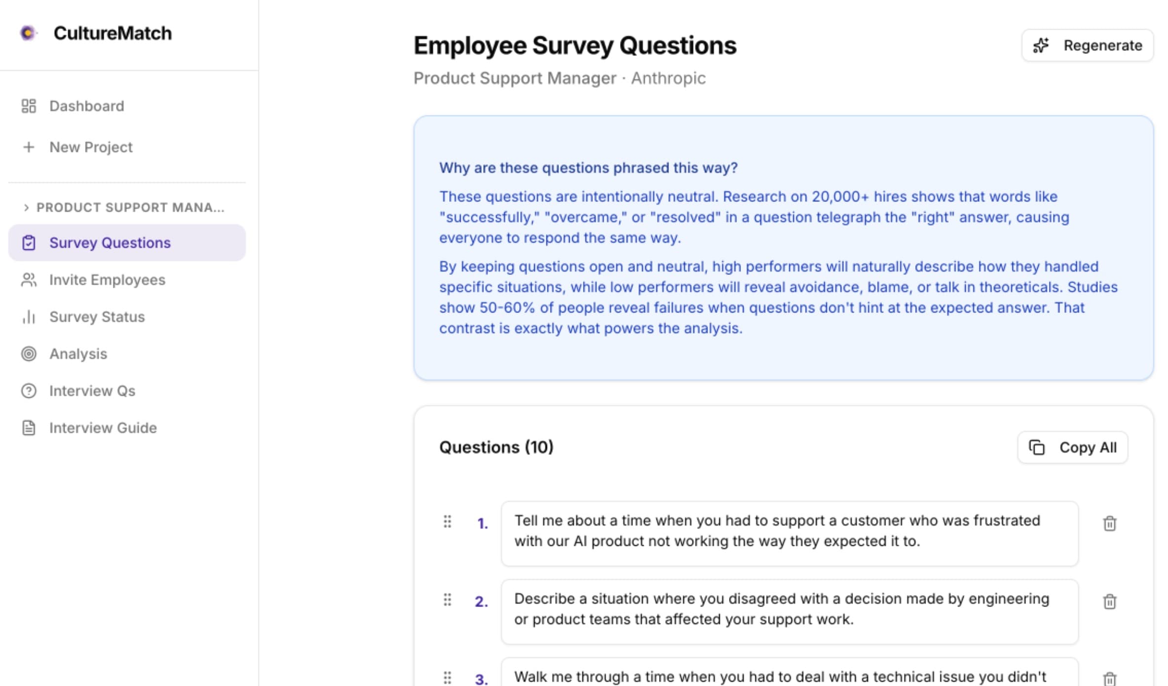 AI-generated survey questions ready to review and edit