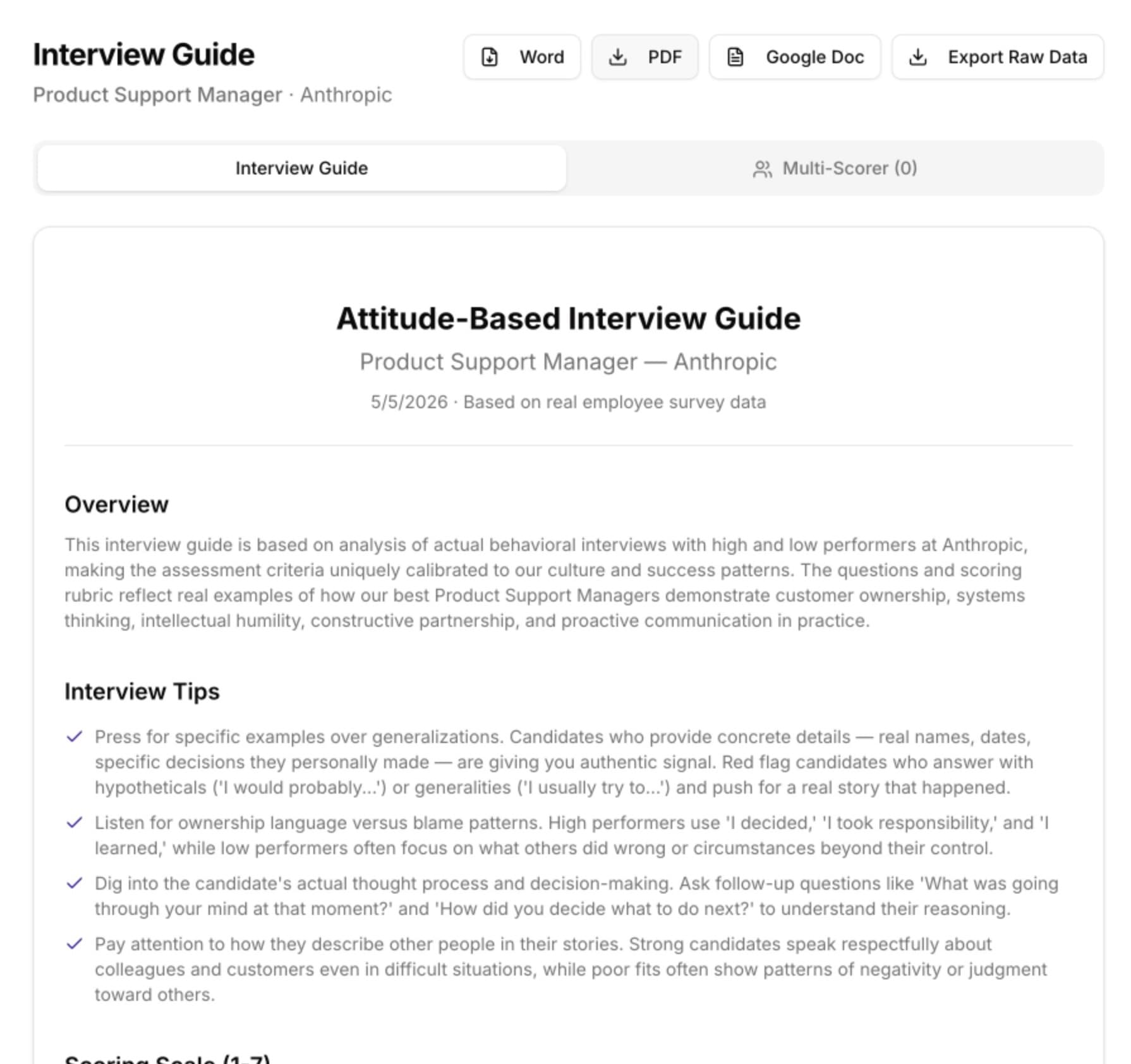 The finished, print-ready interview guide